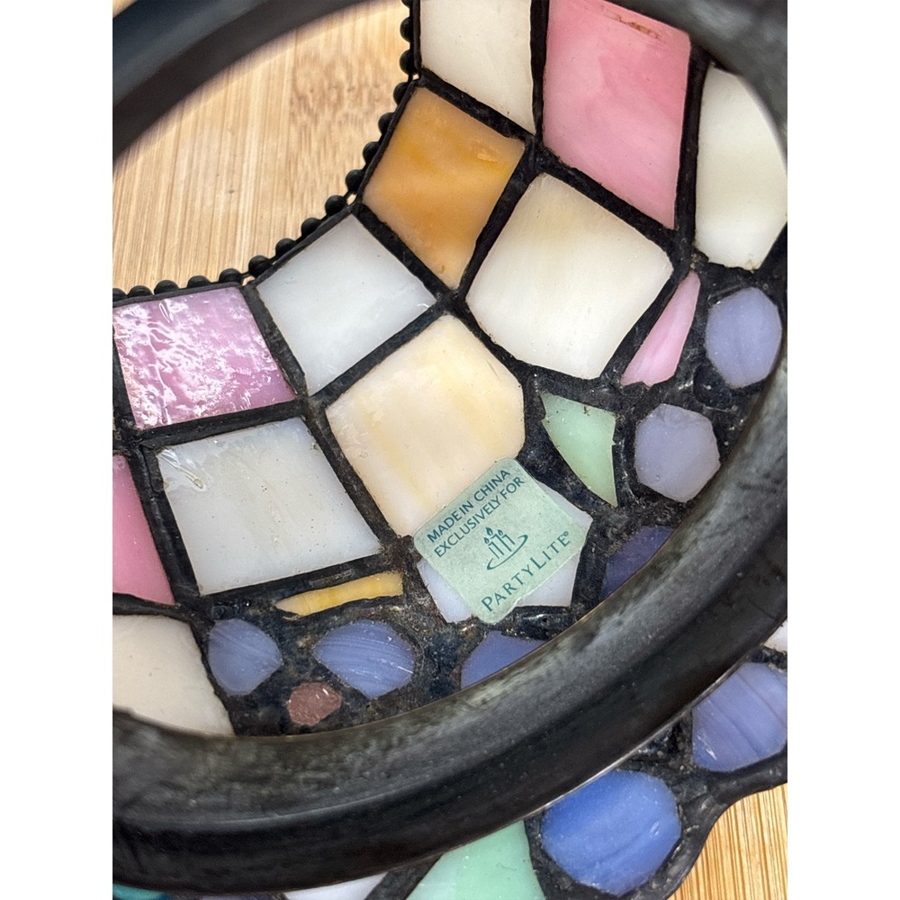 PartyLite Stained Glass Hydrangea Tiffany Style Tea Light Candle Lamp Shade - Picture 10 of 10